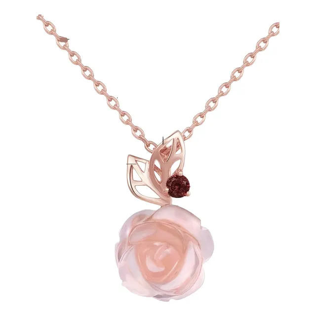 Collar  Cadena Oro 18k Plata Cuarzo Rosa 