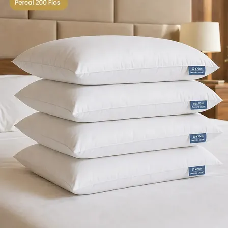 Kit 4 Travesseiro De Pluma De Ganso Sintética Super Macio Premium Antialérgico Conforto Extra Hotel Luxo - Cor Branco