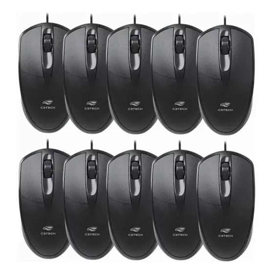 Kit C/ 10 Mouse C3tech Com Fio Ms-31bk Usb 1000dpi Barato