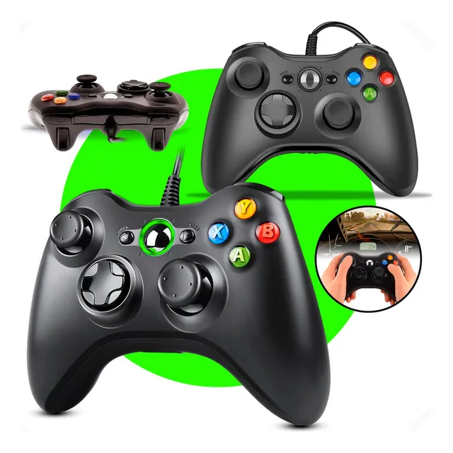 Kit 2 Controle Com Fio Para Vídeo Game Xbox 360/pc Game Pass