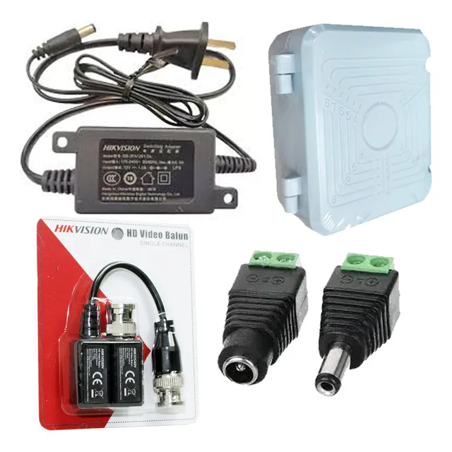 Kit 2 Accesorios Hikvision Cctv Camara Fuente U L Balun Dc