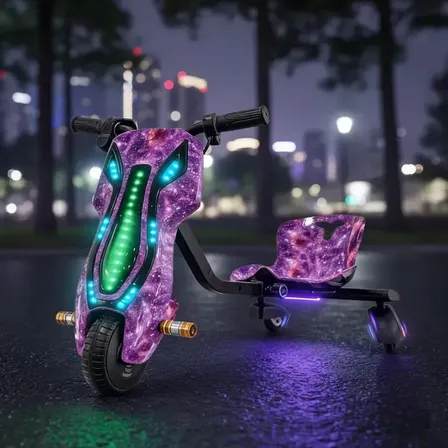 Patinete Triciclo Infantil Drift Elétrico Led 90kg 15km Violeta