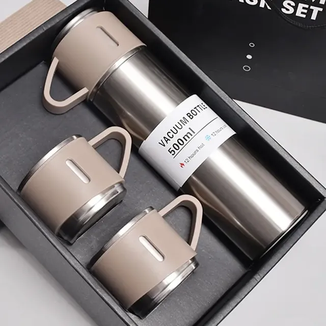 Garrafa Térmica 500ml Com Kit 3 Xícara Café Chá Cor Pratabege
