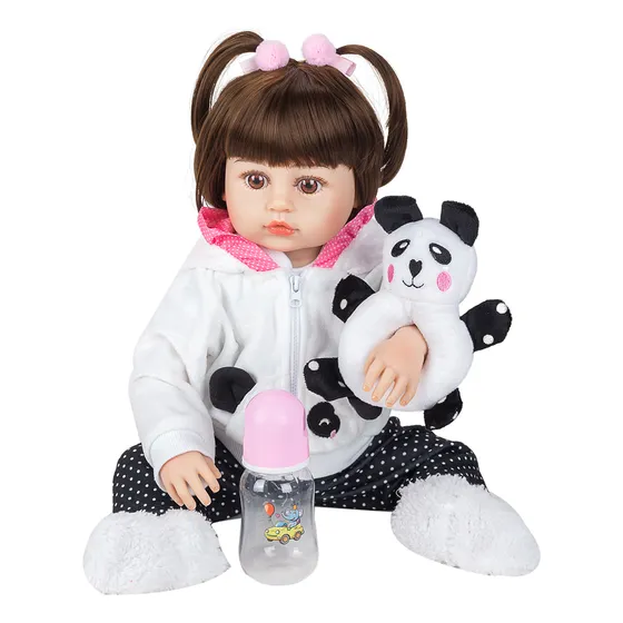 Brastoy Bebe Reborn Menina Panda Boneca Realista Silicone 48cm