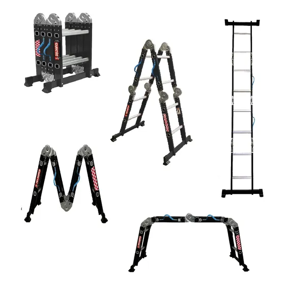 Escalera Multiposiciones, Color Negro, 8 Peldaños 