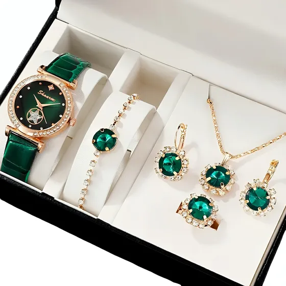 5pz Juego De Reloj De Mujer Y Joyas Con Caja De Dama Regalo