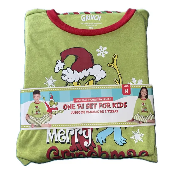 Pijama Navidad Grinch Verde Niño Manga Larga Y Pantalón Dr S