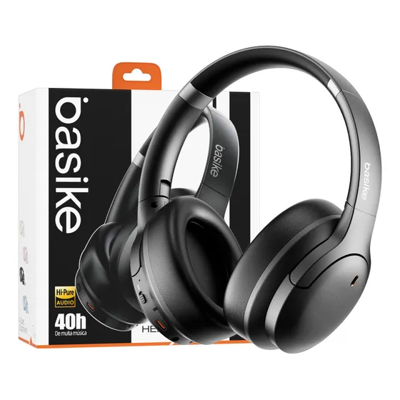 Fone De Ouvido Bluetooth Basike Com Anc Cancelamento Ativo De Ruído Headphone Bluetooth 5.4 + EDR, Som Surround 3d, Com Microfone, Certificação Hi-pure Audio, 40 Horas Reprodução Headset (preto)