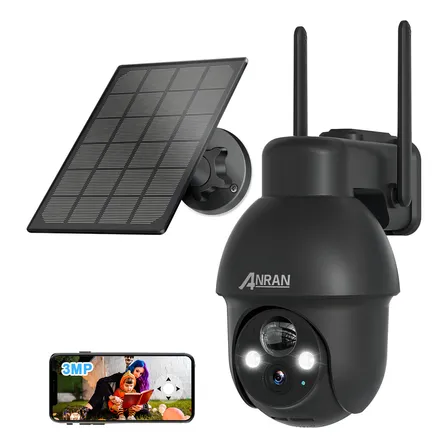 Solar Cámara De Seguridad Anran N30W1545 Ip Wifi Con Batería Recargable Panel Solar Hd Ptz Con Audio Color Negro