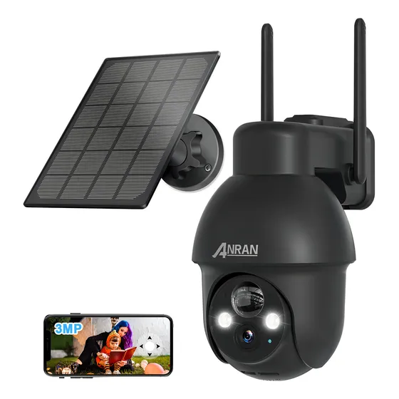 Solar Cámara De Seguridad Anran N30W1545 Ip Wifi Con Batería Recargable Panel Solar Hd Ptz Con Audio Color Negro