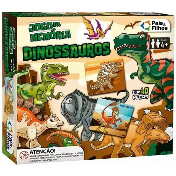 Jogo Da Memória Dinossauros 40 Peças Educativo Infantil 4+