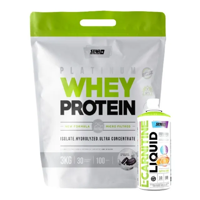 Proteína Whey Protein 3kg + Carnitina Combo Strar Nutrition Sabor Cookies and Creme