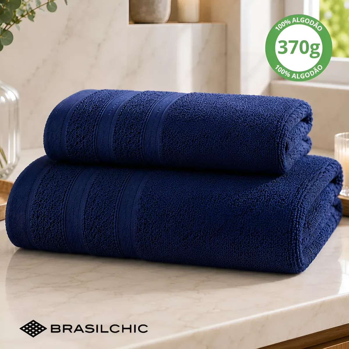 Kit Toalhas Banho Rosto 100% Algodão Premium Grossa Macia Azul-marinho Lisa