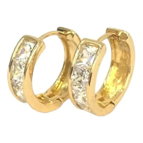Argollas Con Piedreria En Oro Laminado Para Dama