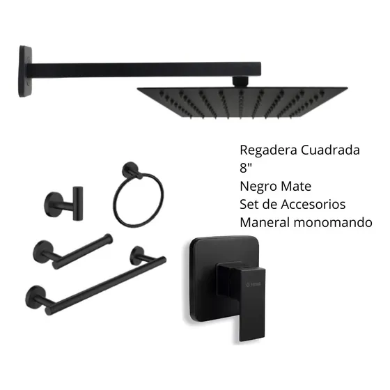 Regadera Moderna Tipo Lluvia Negro Kit Accesorios Y Maneral