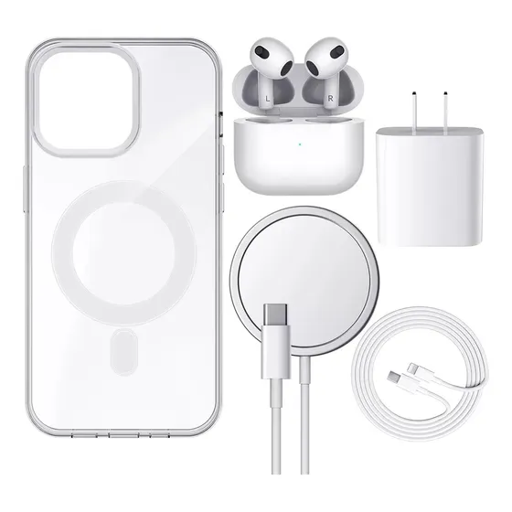 Porstom 5kit Cargador Inalámbrico Magsafe 20w Para iPhone+audifono Color iPhone 11 Pro