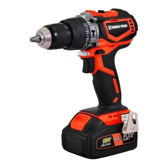 Taladro percutor atornillador inalámbrico de 13mm Dowen Pagio tpbb1318l 18V + 1 batería de 4Ah + accesorio con maletín de transporte 220V 50Hz