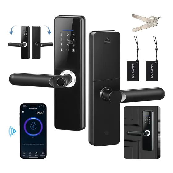 Chapa Cerradura Inteligente Electrónica Tuya Wifi 5 Maneras Derecha/lzquierda Espesor De La Puerta Recomendado 40-65mm Acero Inoxidable Códigos, Huellas, Llave, Tarjeta, Tuya App