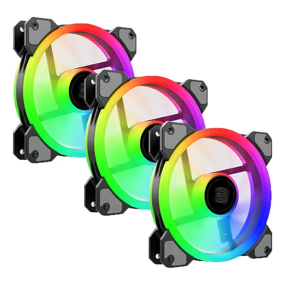 Kit 3 Fans Cooler Pc Gamer Led Rgb 120mm Ventoinha Gabinete