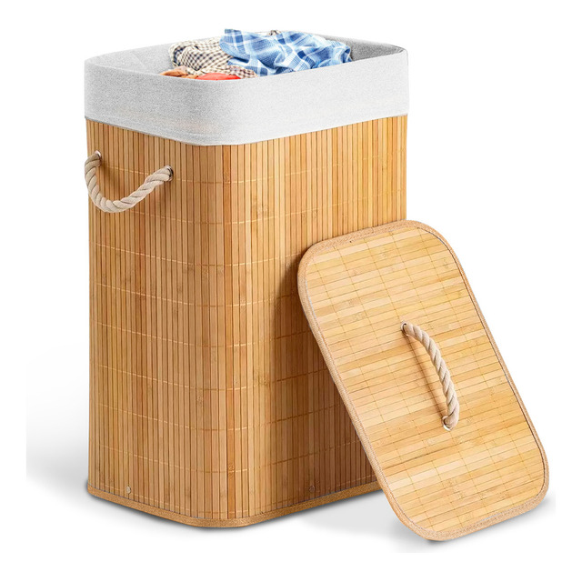 Vittak Cesto Bambu Retangular Forrado Com Tampa Banheiro E Lavandeira Cor Bege Vittak Cesto Bambu Retangular Forrado Com Tampa Banheiro E Lavandeira Cor Bege