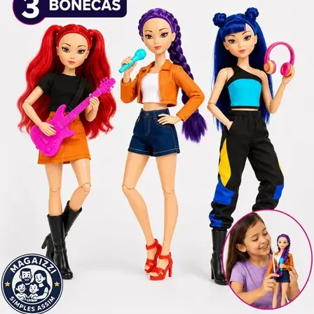 Kit 3 Bonecas Guerreiras Kpop Articuladas Musical Rumi