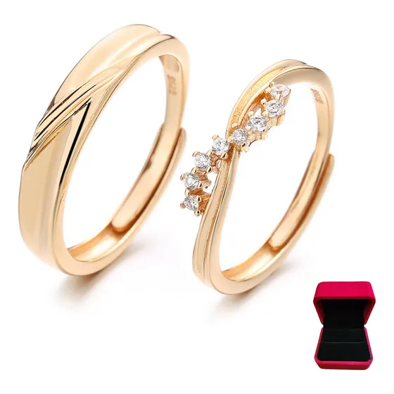 2 Anillo Compromiso Plata 925 En Oro 18k Dorado Río Estrella Dorado Ajustable