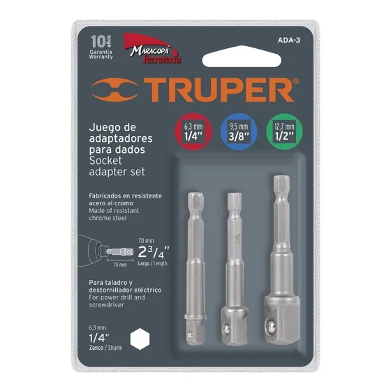 Juego Adaptadores Para Dados Encastres 1/2' 3/8' 1/4' Truper