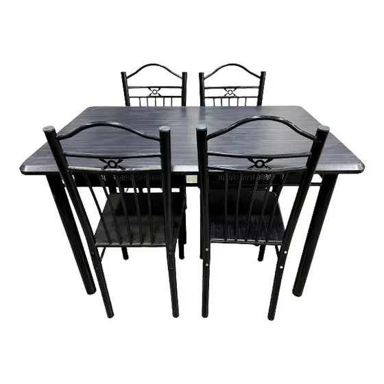 Juego De Comedor Con 4 Sillas Metal Mdf Rectangular Negro