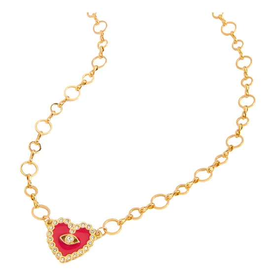 Collar Nice  Corazón Rojo Baño De Oro 18 Kilates