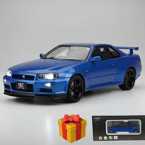 Miniatura Nissan Gtr R34 Skyline 1/18 25,5cm Som/led Azul