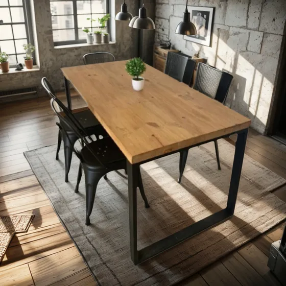 Mesa Comedor Industrial Madera Hierro (160x80x6cm) A Medida
