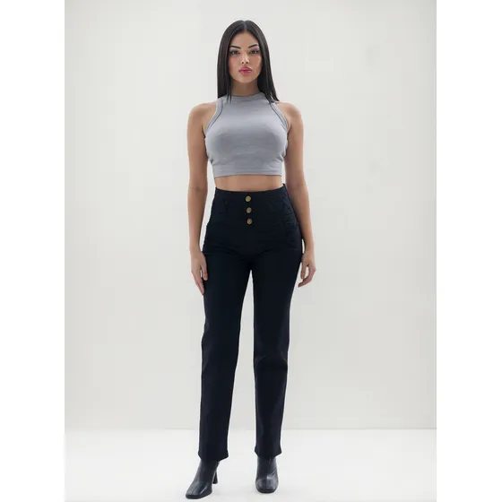 Jean Mujer Recto Flex Denim Tiro Alto Elastizado T 44 A 50