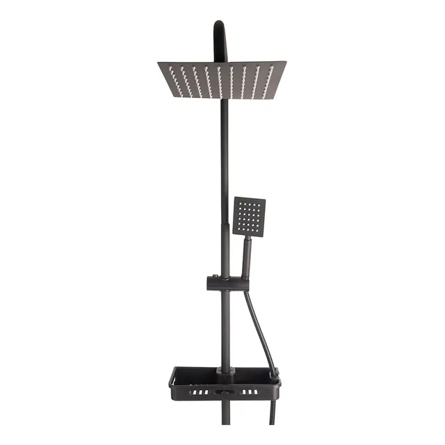 Columna Ducha Exterior Griferia Monocomando Cuadrada Negra