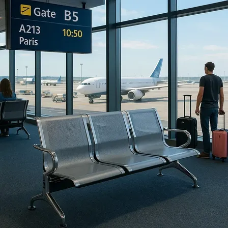 Longarina 3 Lugares  Aeroporto Cromada Aço Prateado Cromada Cinza