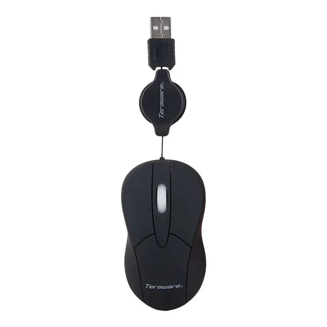 Mouse Mini Teraware Retráctil, 3 Botones, Negro