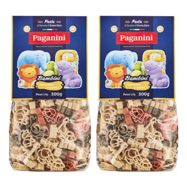 Kit 2x: Macarrão Bambini Bichinos Tricolore Paganini 300g