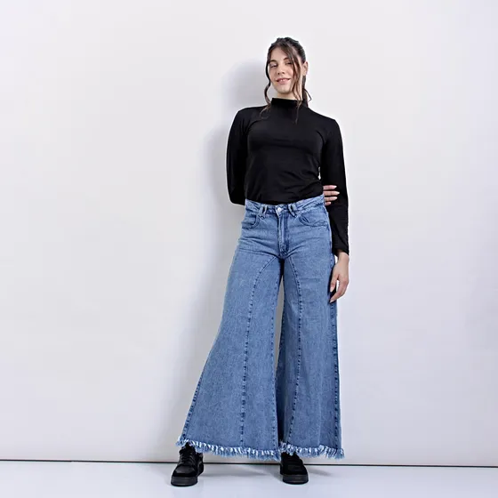 Maxi Palazzo Azul Nevado Rigido Tendencia Mujer Kinoa Denim