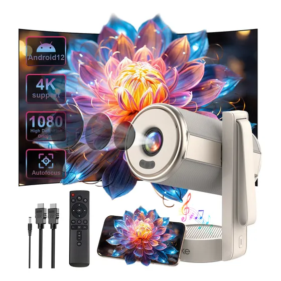 Projetor Hd 4k Android 12 Wifi 6 Full 1080p 12000lm Projetor,cinema Em Casa 127/220v,mini Projetor Inteligente Portátil Compatível Com Ios/android,autofoco De Ia,correção Keystone,ANSI Lumens 1000
