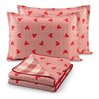 Kit Cobre Leito Casal Padrão Colcha Dupla Face 3 Peças Bouti Kit Cobre Leito Casal Padrão Colcha Dupla Face 3 Peças Bouti
