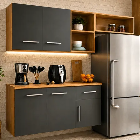 Armário De Cozinha Completo 5 Portas 1 Gaveta Com Nichos Cinamomo/grafite