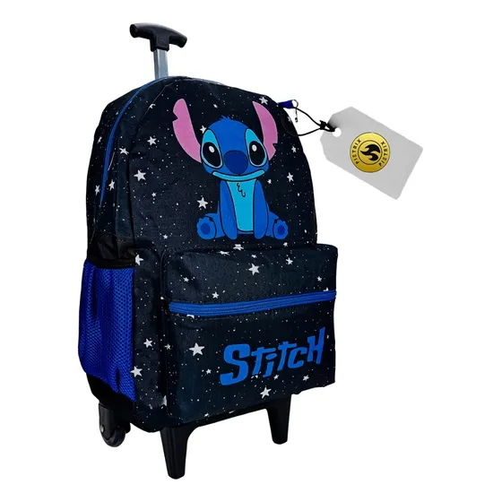 Mochila Lilo Stitch Infantil Feminina Rodinhas Escolar Grand Cor Azul Desenho Do Tecido Lilo & Stitch