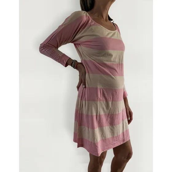 Vestido Paula C.danvers Original Rayado Rosa Y Beige Talle 2