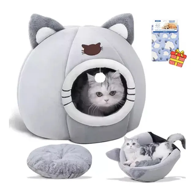 2 En 1 Cama Cueva Y Casa Para Gato Perro Cachorro Con Cojín