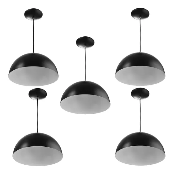 Kit 5 Lustres Pendente Meia Lua 30cm Alumínio Varias Cores