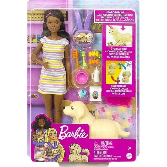 Barbie Conjunto Cachorrinhos Recem Nascidos Negra Mattel
