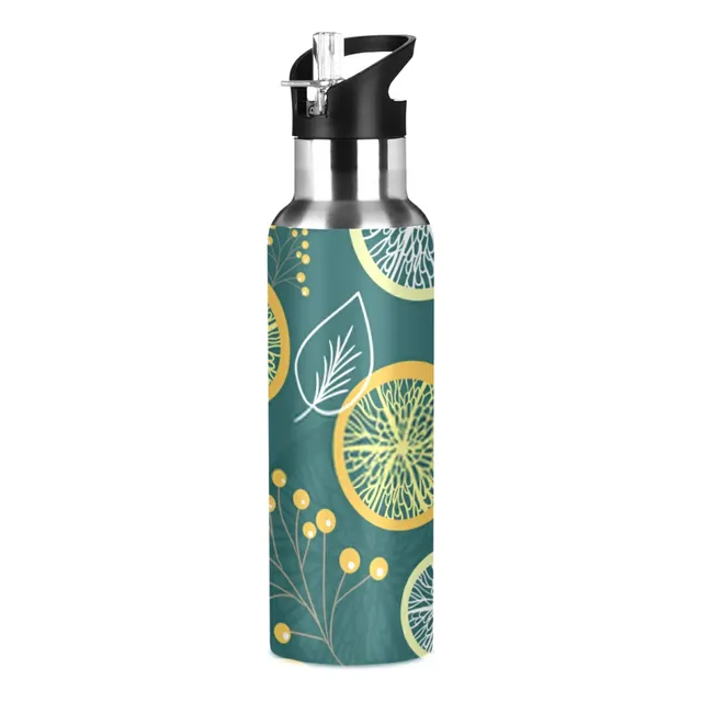Botella Agua Hoja Rodaja Limon Acero Inoxidable Aislamiento