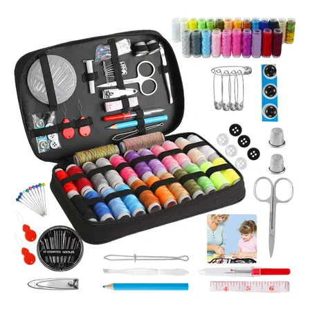 Kit Costura Diy Completo Com 97 Pcs Para Reparo Com Estojo Preto