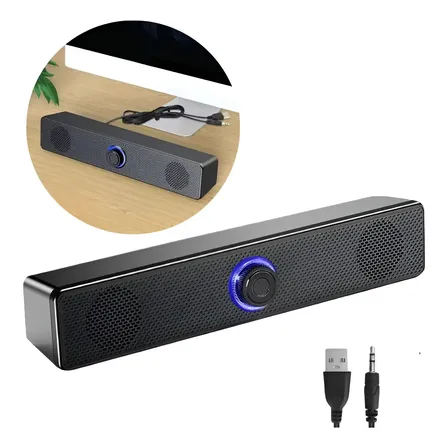 Caixa De Som Gamer Para Computador Pc Soundbar Usb Led Preto Preto