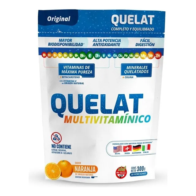 Suplemento En Polvo Framingham Pharma Quelat Multivitaminico Vitaminas Sabor Naranja En Bolsa De 300ml