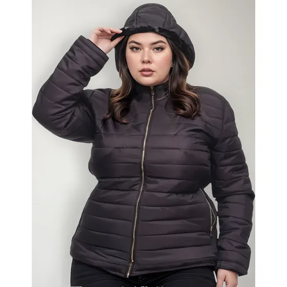 Casaco Puffer Plus Size Feminino Gominho Nylon Reforçada